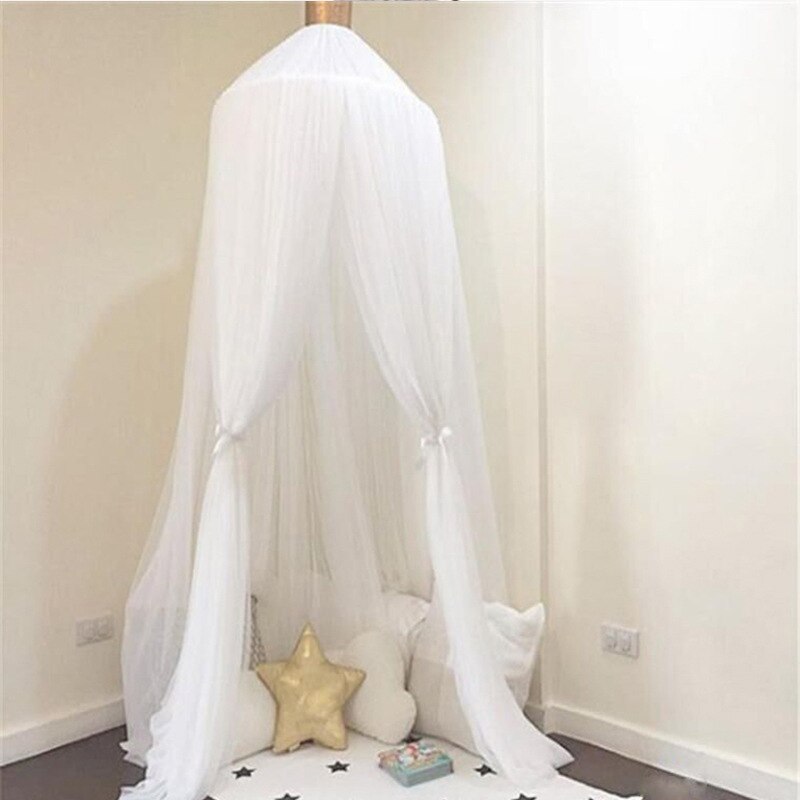 Baby seng hængende myggenet kuppel seng baldakin myggenet sengetæppe gardin rundt krybbe netting telt børneværelse dekoration: Hvid