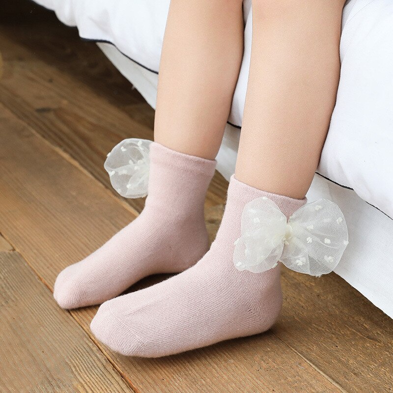 Chaussettes en coton pour filles, 5 pièces, en dentelle, avec nœud, Style princesse, accessoires pour enfants, automne et hiver