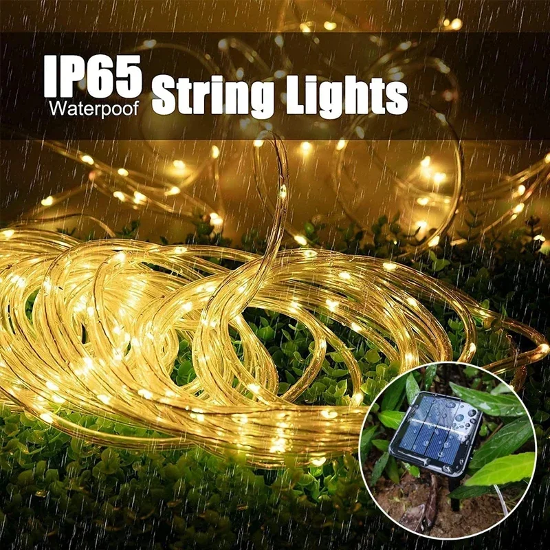 Solar Rope Lights Waterproof LED Light Rope Solar String Lights Outdoor for Patio Pool Landscape Christmas Tree Decorations
