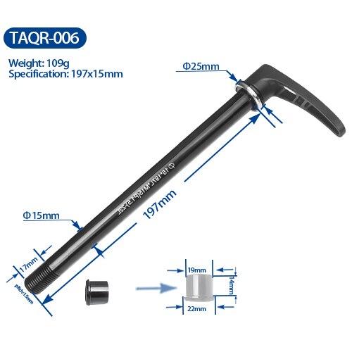 Bicycle alloy Thru axle Skewer 142*12mm Quick Release Bucket Shaft lever for MTB Mountain Bike Aluminum skewers for frame: 197x15mm TAQR-006