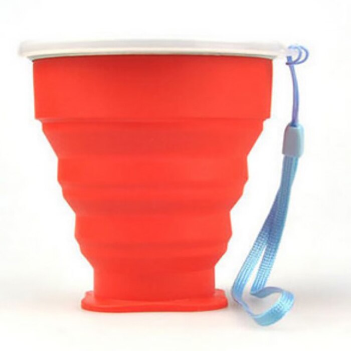 Telescopic Portable Silicone Folding Cup With Lid Anti-Fouling Outdoor Cup Coffee Cup Children Travel Drinking Water: Red