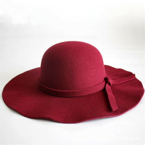 Jahrgang Dame Frauen Breite Krempe wollfilz Hütte Diskette Filz Bowler Cloche Deckel