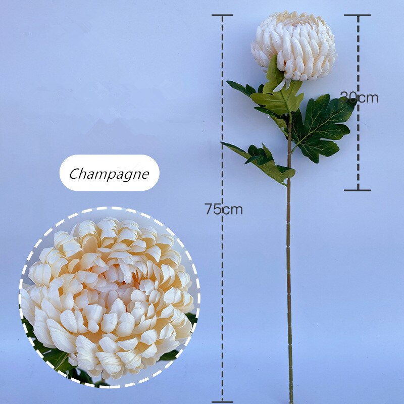 Grote Enkele Chrysant Land Stijl Woonkamer Bloemstuk Kunstbloemen Bruiloft Schieten Props Decor Bloemen: Champagne