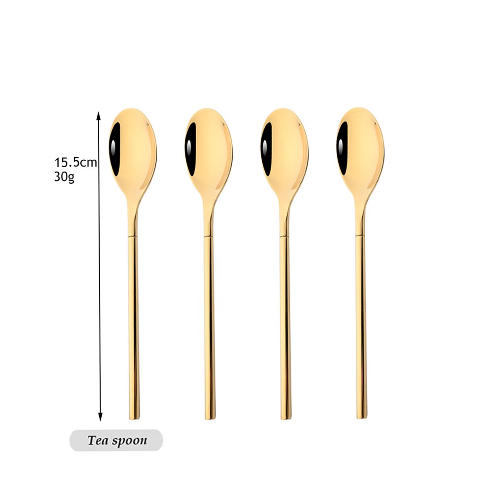 Drmfiy 4/16pcs Noir Ensemble de Vaisselle Couteaux Fourchettes Cuillères Couverts En Acier Inoxydable Couverts Couverts Cuisine Vaisselle: Gold Teaspoon 4pcs