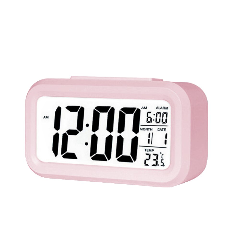 LED Digital Alarm Clock Electronic Digital Alarm Screen Desktop Clock Home Office Backlight Snooze Data Calendar Desk Clocks: Pink