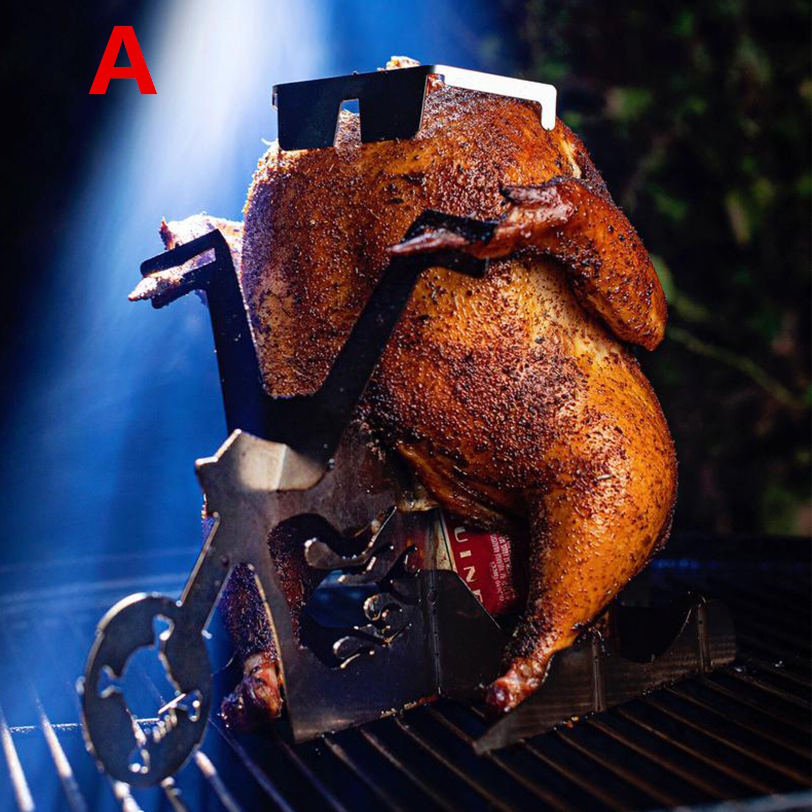 Glasses Motorcycle Beer Can Chicken Stand Beer chicken roaster Stainless steel Chicken roasting rack for BBQ Chicken Grill Stand
