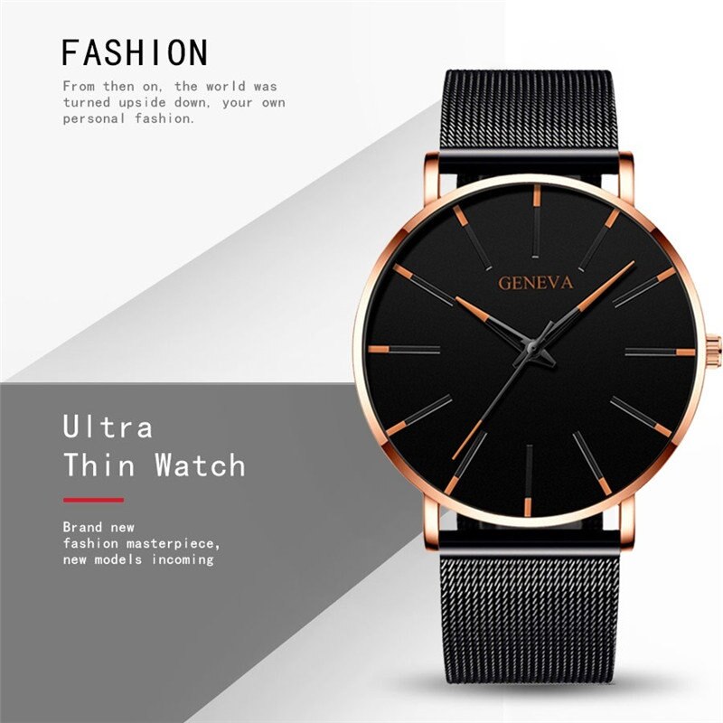 Ultra Thin Watch Men Business Blue Dial Watch Quartz Stainless Steel Strap Band Simple WristWatch Male Clock: OrangeRose