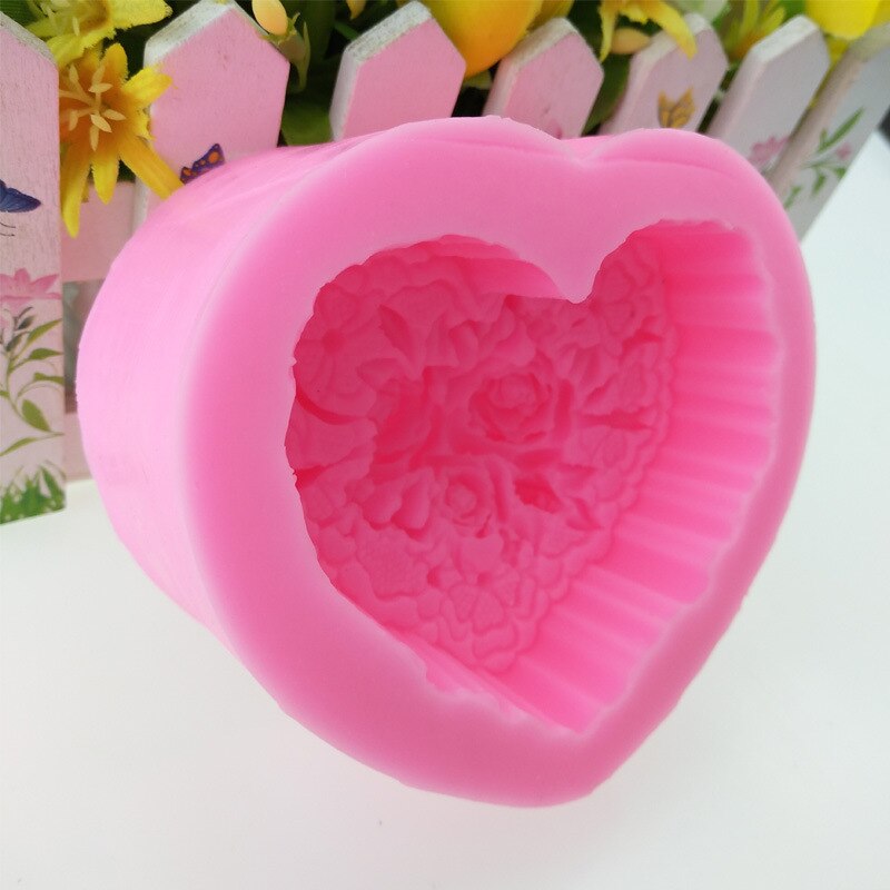 Rosa patrón en forma de corazón hecho a mano de silicona molde de jabón DIY molde para dulces o chocolate Fondnat molde de la torta decoraciones de la torta pastel hornear herramientas