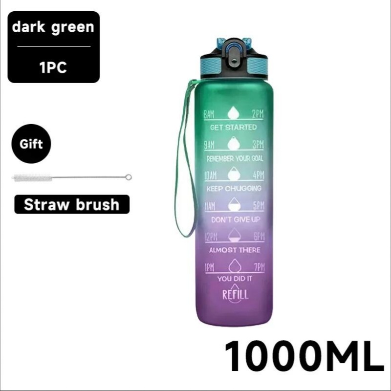 1 Liter Water Bottle Motivational Sport Water Bottle Leakproof Drinking Bottles Outdoor Travel Gym Fitness Jugs For Kitchen: green