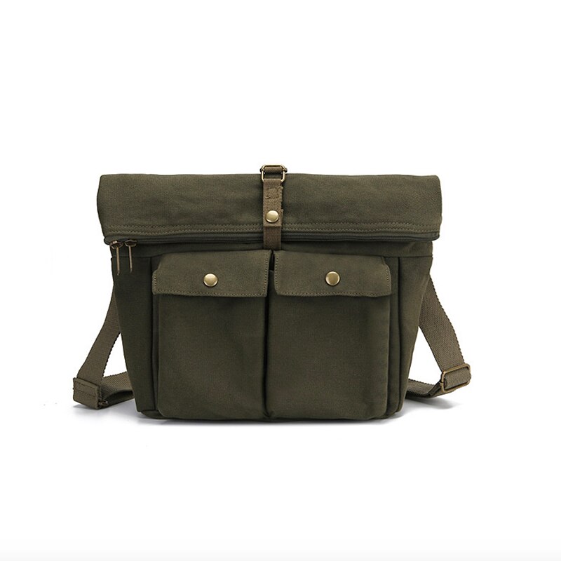 Stijlmerk heren enkele schoudertas effen kleur canvas heren messenger bag koreaanse stijl heren vrijetijdstas: Legergroen