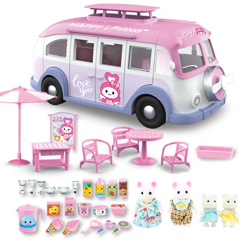 Per bambini di Simulazione Giocattolo Gioco di Casa di Famiglia del Coniglio Crema di Ghiaccio di Campeggio Per Bambini Auto RV Gioco di Casa Picnic Auto Di Compleanno regalo: 8801-1-G02