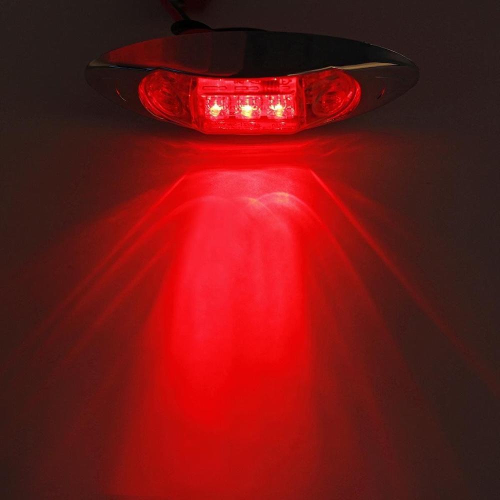 Krator 20PCS LED 12V 24V Red 3 LED Side Marker Lamp Clearance Lamp Fish Shape Truck Van Trailer Waterproof