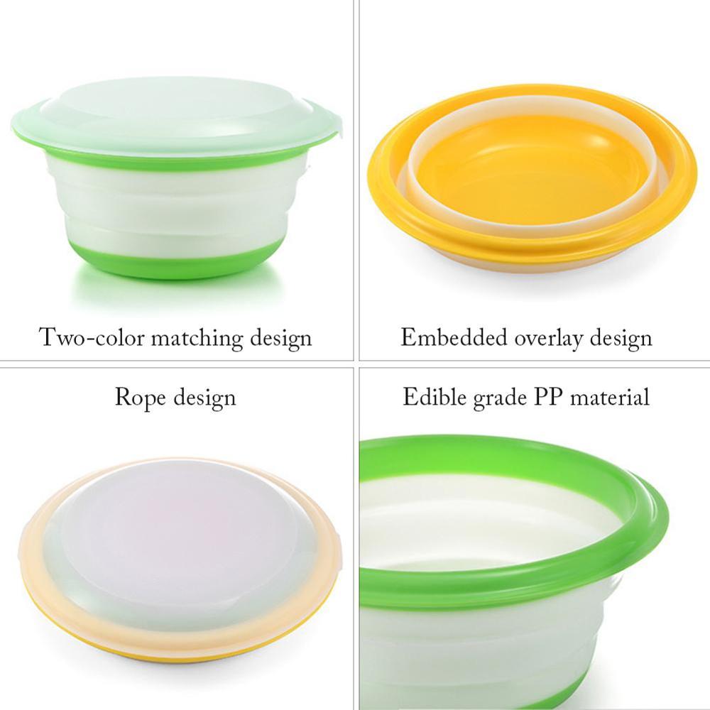 3PCS/Set Scrub Solid Folding Bowl Portable Tableware Food Container Retractable Silicone Collapsible Storage Lunchbox with Lid