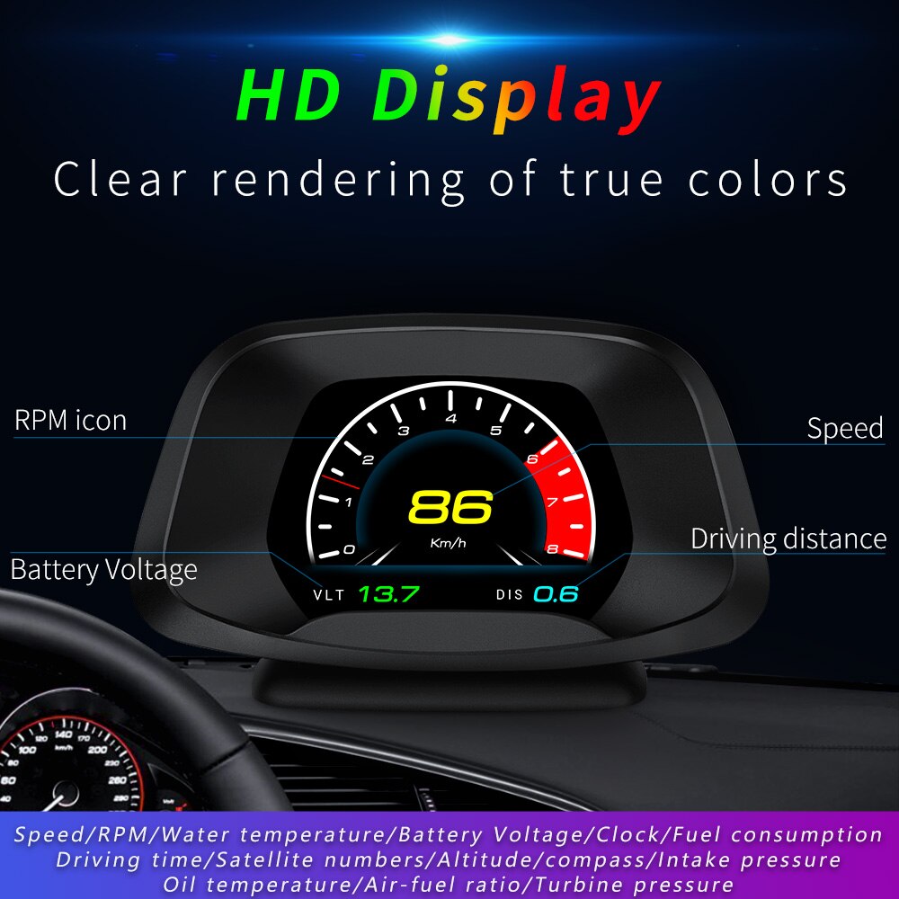 P19 Navigation Head Up Display With OBS GPS Dual System Multi HUD Alarm Function Suitable For All Models AI Intellengent HUD