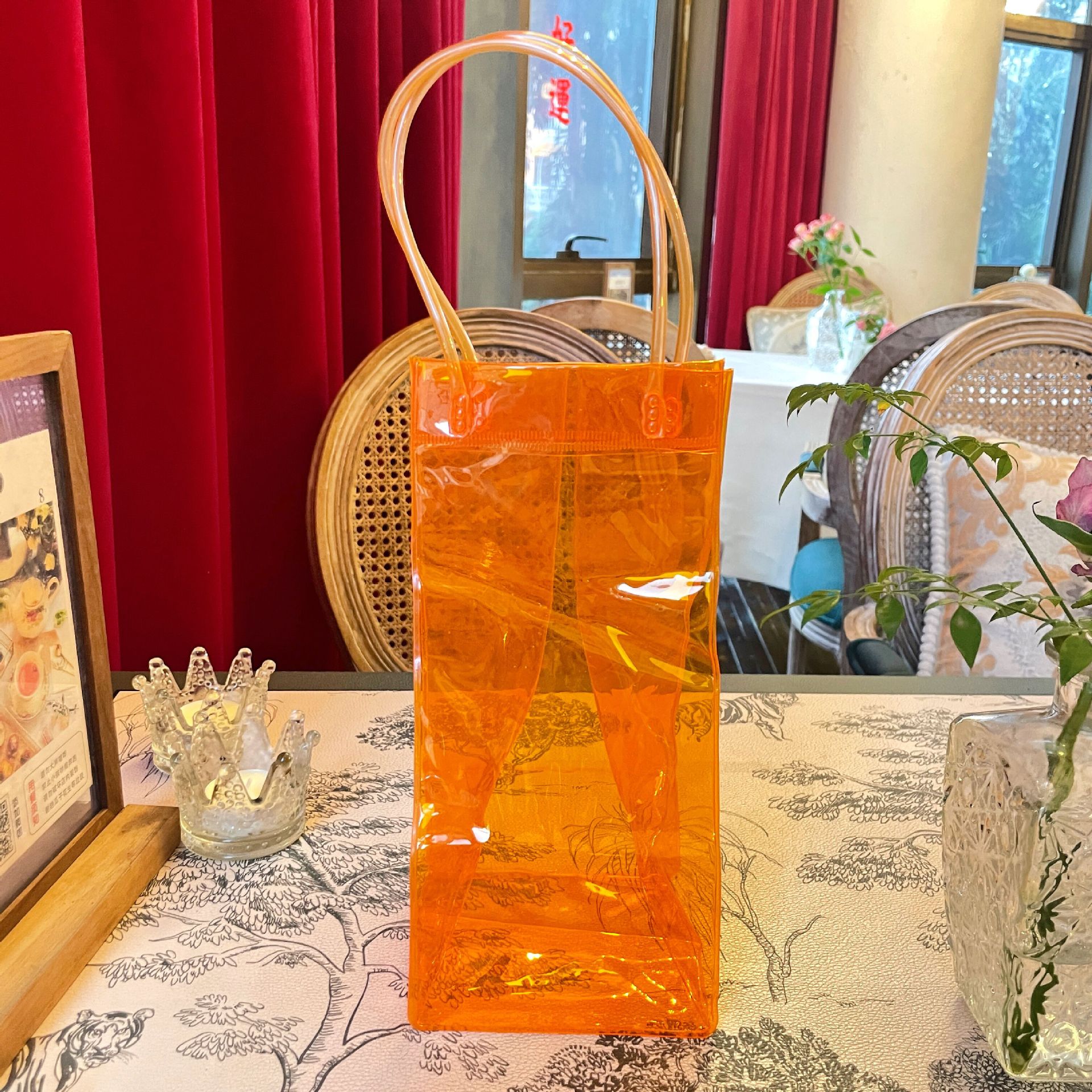 3 Stück Wein kühler zusammen klappbarer klarer PVC-Beutel Wein kühltasche mit Griff Eis Wein beutel für Champagner Bahre Getränke: verrotten