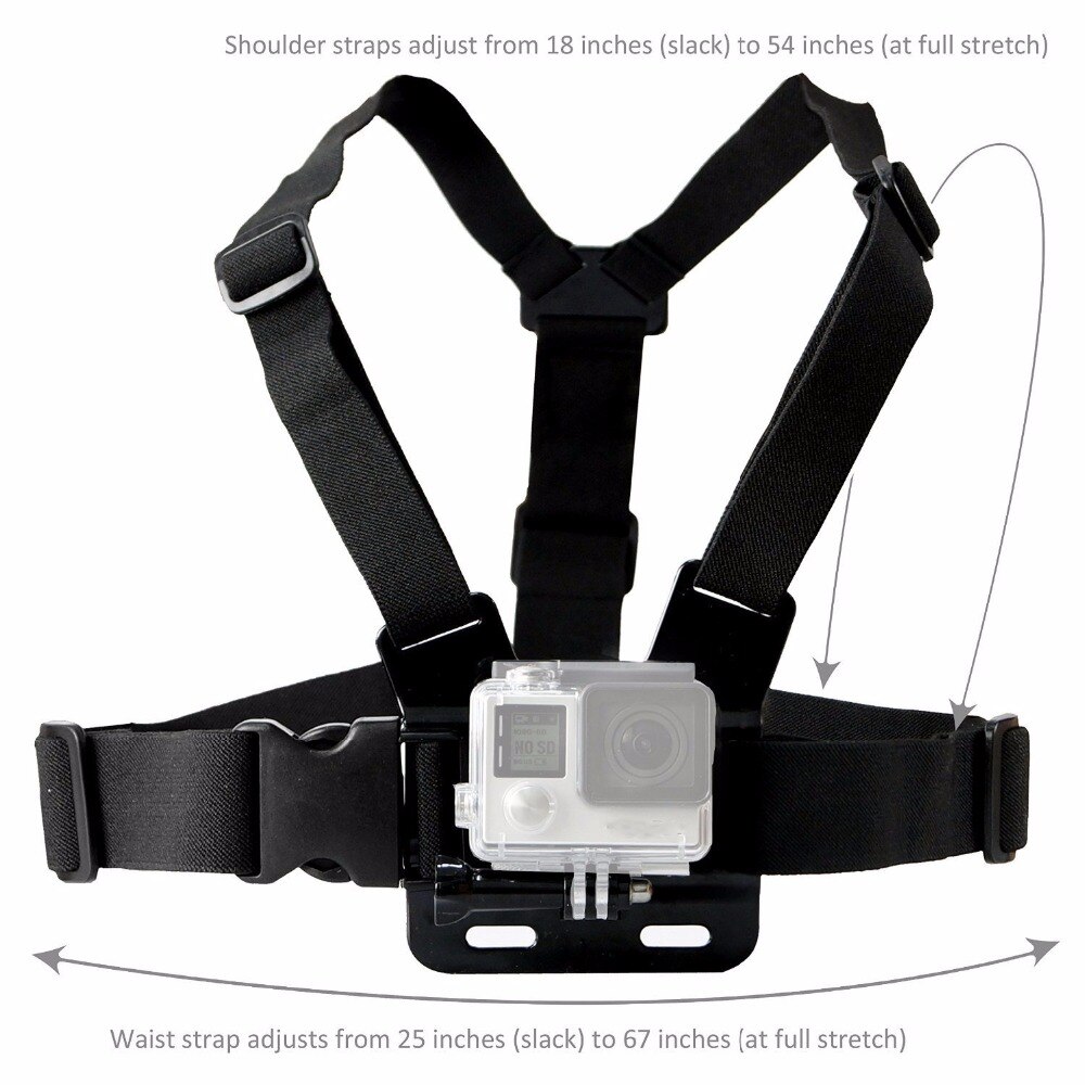 Gopro tilbehør justerbar brystmontering sele brystrem bælte til gopro hd hero 8/7/6 5 4 3+ 3 1 2 sj4000 sj5000 sportskamera