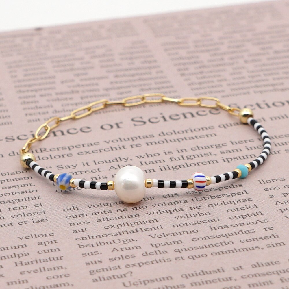 iść2BOHO bransoletki Perles słodkowodne bransoletka załowa kobiet Pulseras Mujer Moda Moda koraliki Miyuki biżuteria ze stali stalowy łańcuch