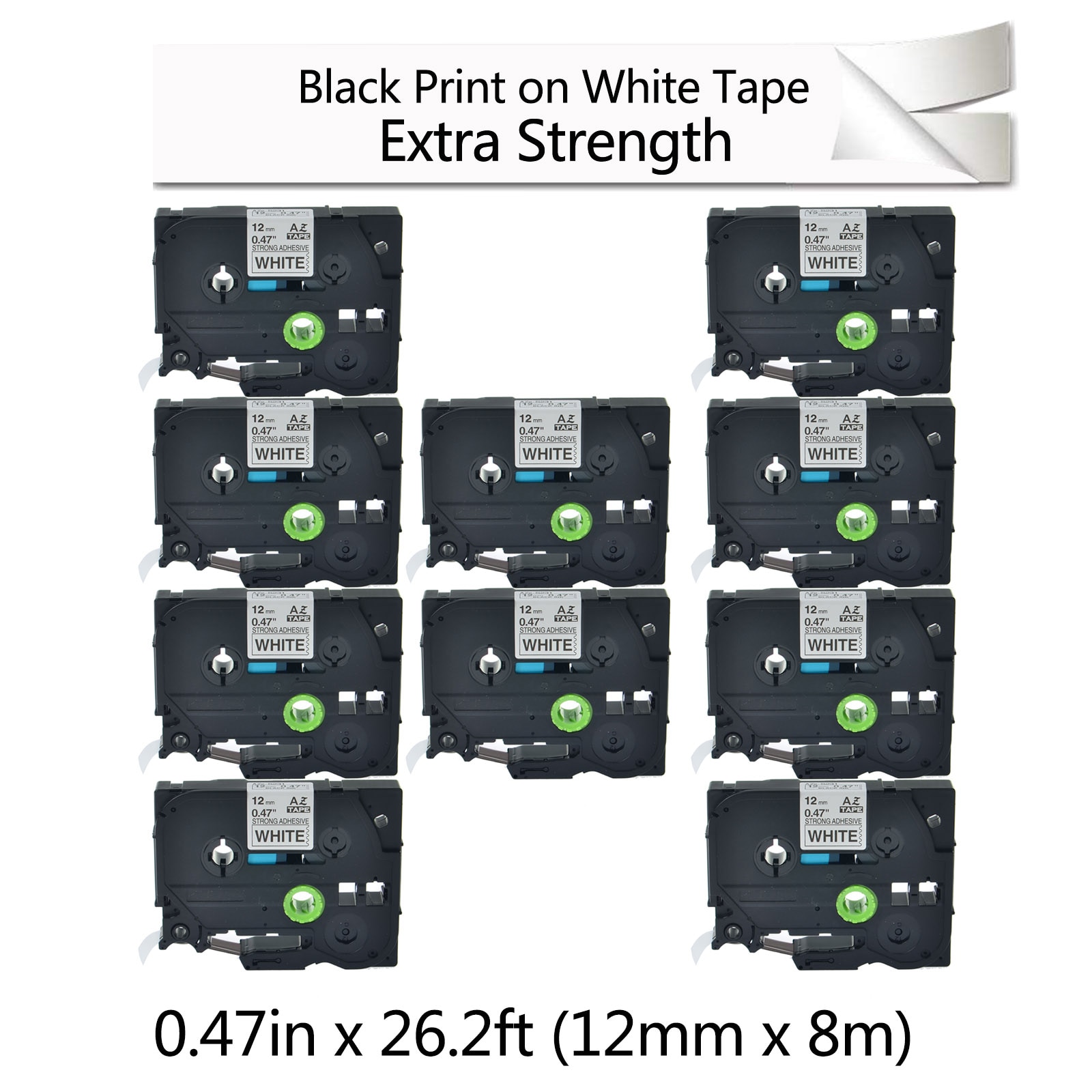 10 Pack Zwart Op Wit Sterke Zelfklevende Tape 12 Mm 8 M Compatibel Voor Brother TZe-S231 Tz Tze S231
