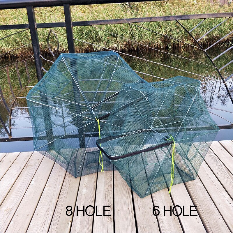 Foldet sekskant 6 skrog fiske reker automatisk felle fiskenett fisk reker ørekyte krabbe agn kastet netting felle  b082