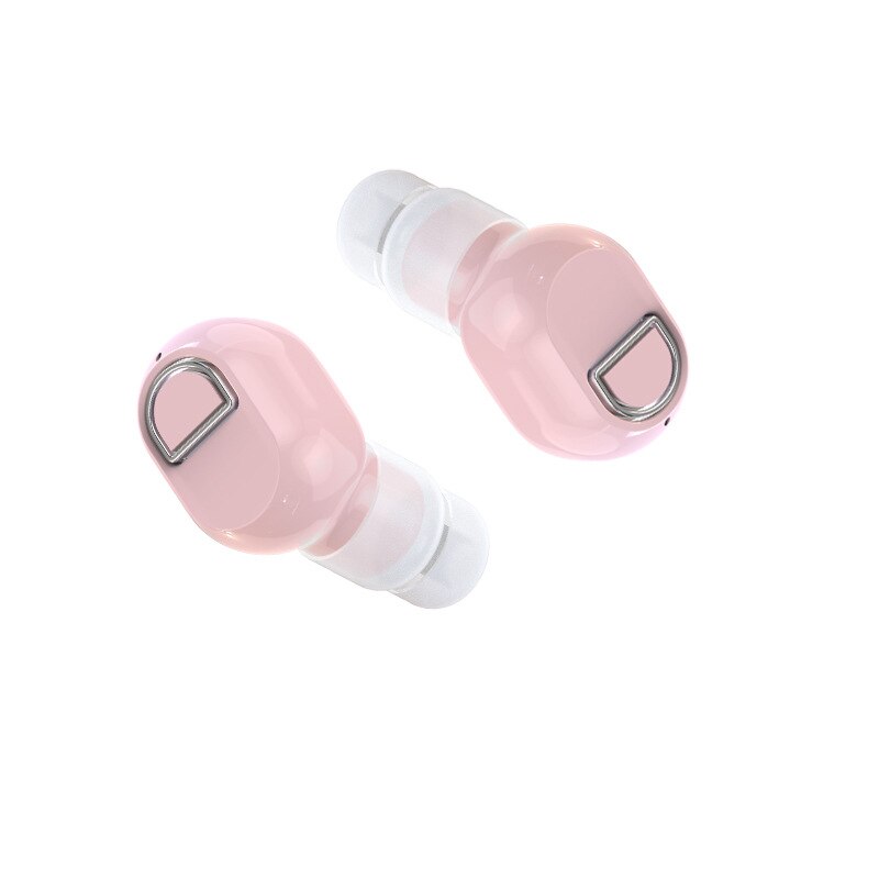 Mini trådløs håndfri bluetooth øretelefon 5.0 stereo in-ear headset med mikrofon sport kører musik øretelefoner til smartphone: Dobbelt lyserød