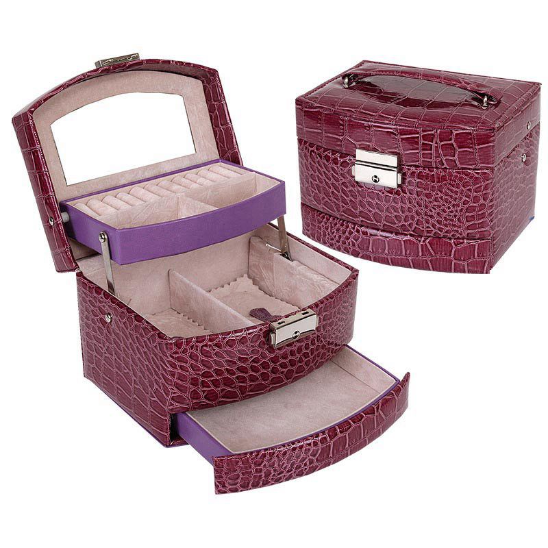 Automatische leren sieradendoos met drie lagen, opbergdoos voor dames, oorbellen, cosmetica-organizer, kistje voor decoraties