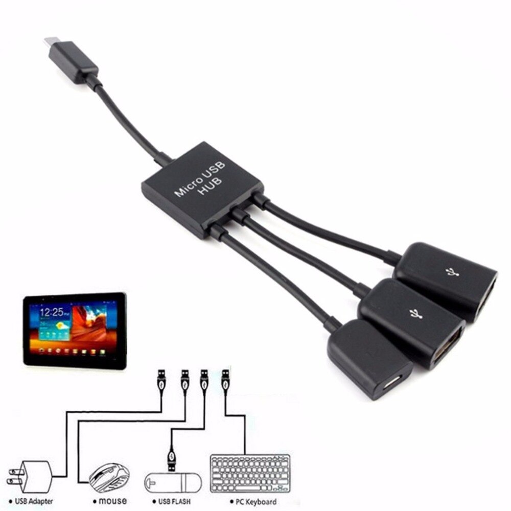 Otg 3/4 port micro usb strømopladningshub kabel spliter stik adapter til smartphone computer tablet pc datakabel