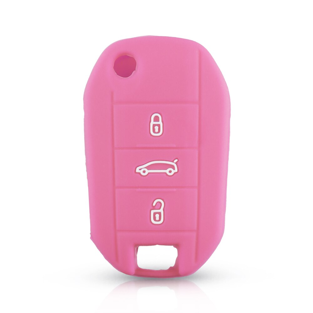 KEYYOU-funda de silicona para llave de coche, Protector de 3 botones para Peugeot 3008, 208, 308, 508, 408, , Citroen C4, CACTUS, C5, C3, C4L: Pink
