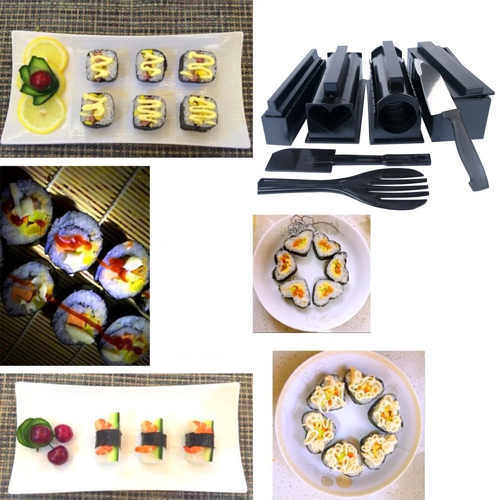 10 st / set lätt att använda diy sushi maker ris mögel kök sushi gör verktygssats för sushirulle kök matlagning gadget