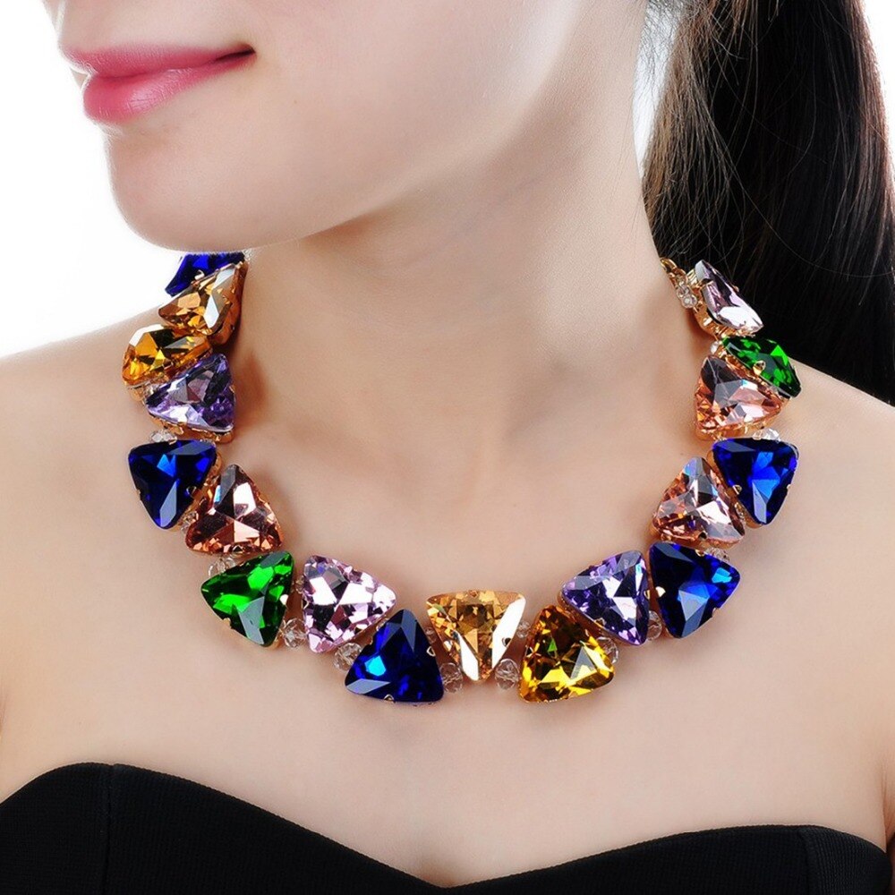 Jerollin Jewelry Gold Chain 7 Colors Triangular Glasses Chunky Choker Statement Bib Necklace for Women Party Jewelry