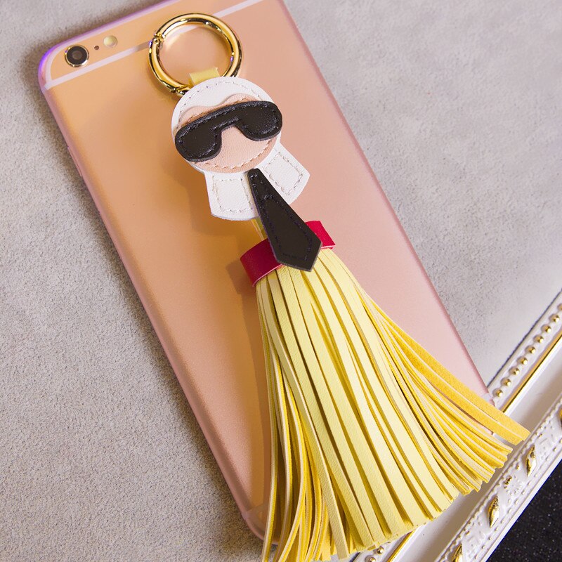 Sleutelhanger prachtige pu lederen kwastjes sleutelhangers dames tas bedel hanger sieraden: Goud