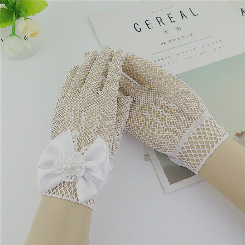Guanti da principessa per ragazze da sposa Mesh Bowknot Party bambini cerimonia di compleanno accessori per feste guanto da ragazza