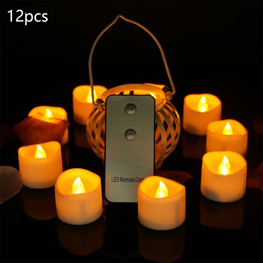 12/24 Pcs LED Intelligent Candles Warm White Flickering Electric Candle Remote Control Yellow Small Tea Light Super Battery Life: 12Pcs Yellow