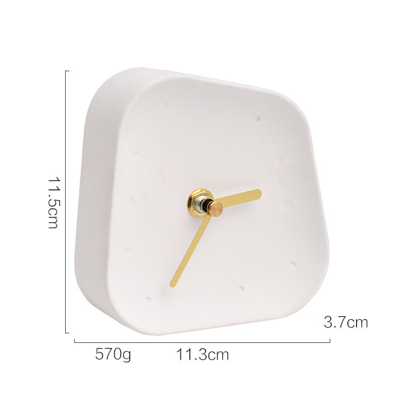 Horloge de Table béton muet | Accessoires de décoration de maison, ciment en forme de géométrie, décoration de bureau, petite horloge de bureau: 1 pc white