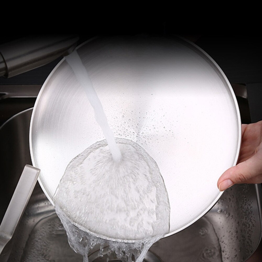 304 Stainless Steel Round Dish Double-wall Shallow Plate with Wire Drawing Finish 17cm