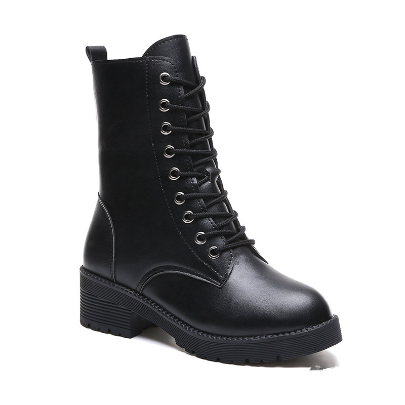 Mi-mollet en cuir japonais botines femme plate-forme moto bottes croisées automne hiver bottes courtes gros creepers