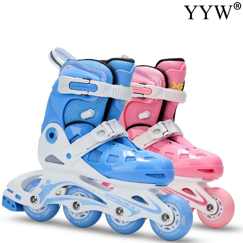 Kids Adjustable Inline Roller Skates Blade Skating Sliding Beginner 4 Wheels Summer Outdoor Girls Boys Blue Pink Breathable