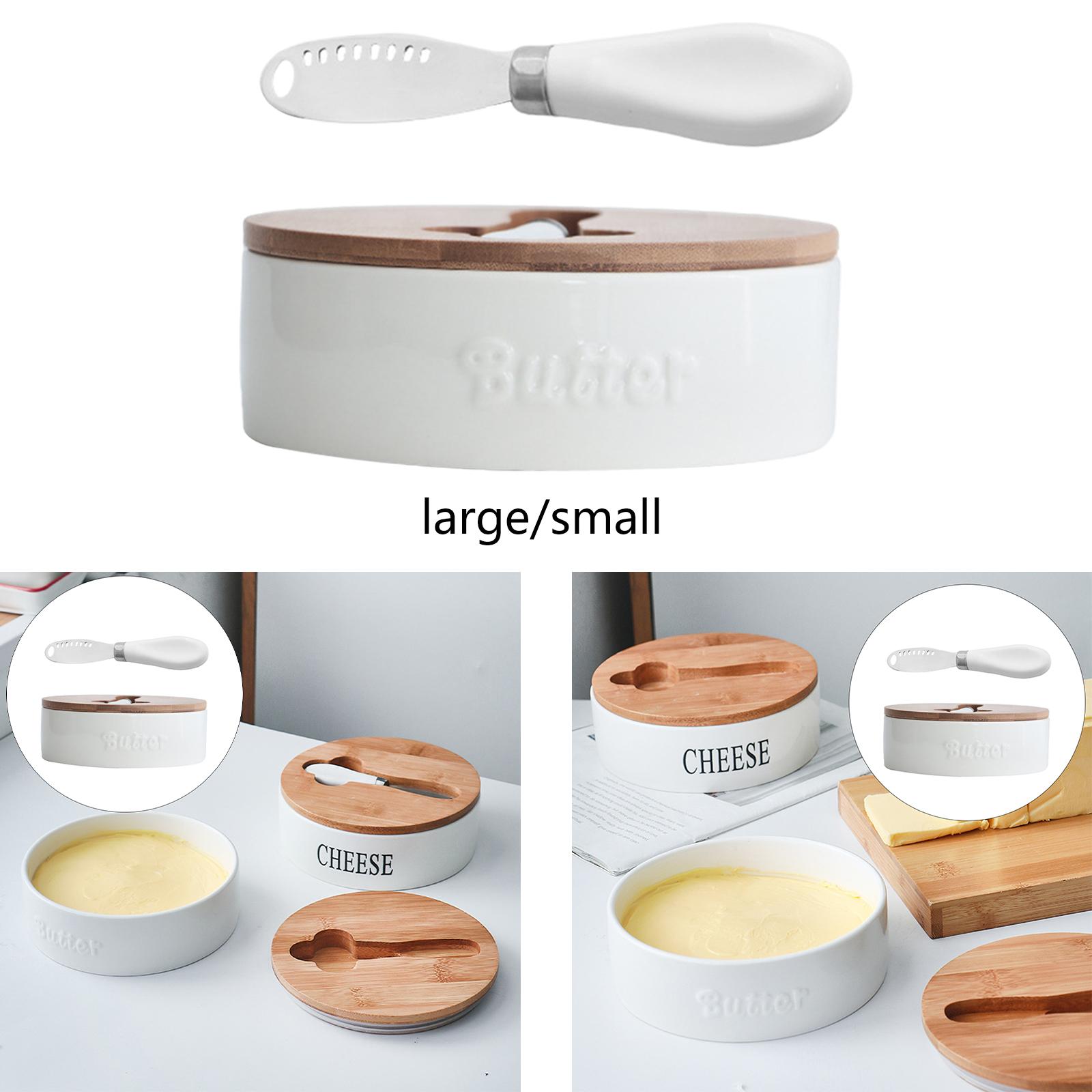 Plato de mantequilla con tapa de madera, mantequilla de preservación multifuncional para galletas, nueces, cocina para mantener la frescura, gran capacidad