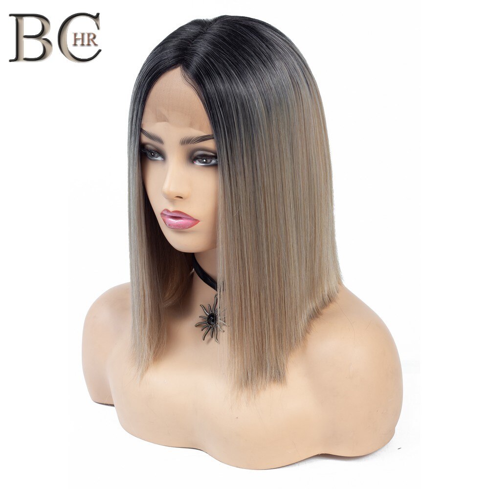 BCHR Korte Rechte Synthetisch 13*4 Lace Front Pruik Donkere Wortel Blonde Ombre Pruik voor Vrouwen Lace Bob Haar