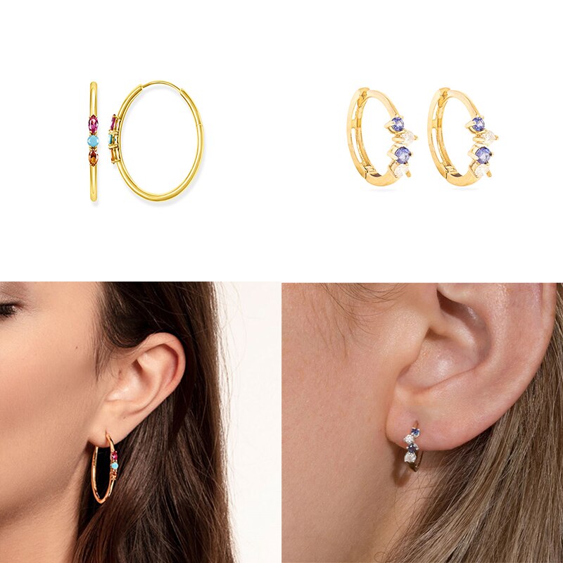 CANNER-Pendientes de aro de circón para mujer y niña, aretes Huggie europeos y americanos, arcoíris de colores, Piercing