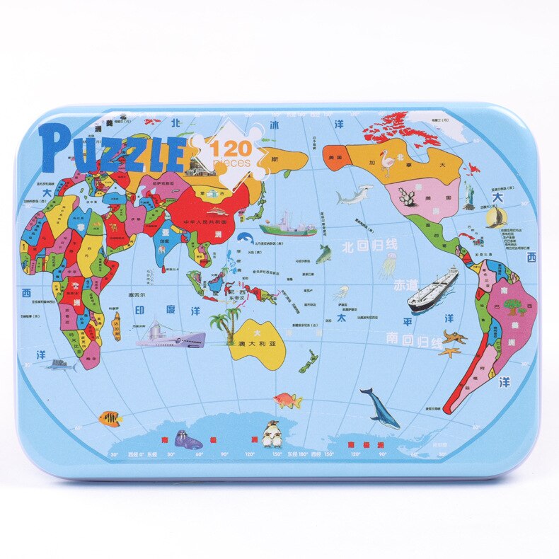 120 Stuks Houten Puzzel Cartoon Speelgoed 3D Hout Puzzel Met Ijzeren Doos Pakket Puzzel Kind Verbeteren Logisch Denkvermogen speelgoed: 22