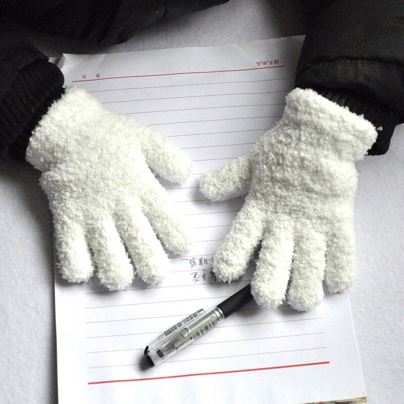 Winter Warm Plus Velvet Thick Gloves Cute Winter Kids Gloves Coral Fleece Children Plush Full Finger Keep Warm Solid Gloves