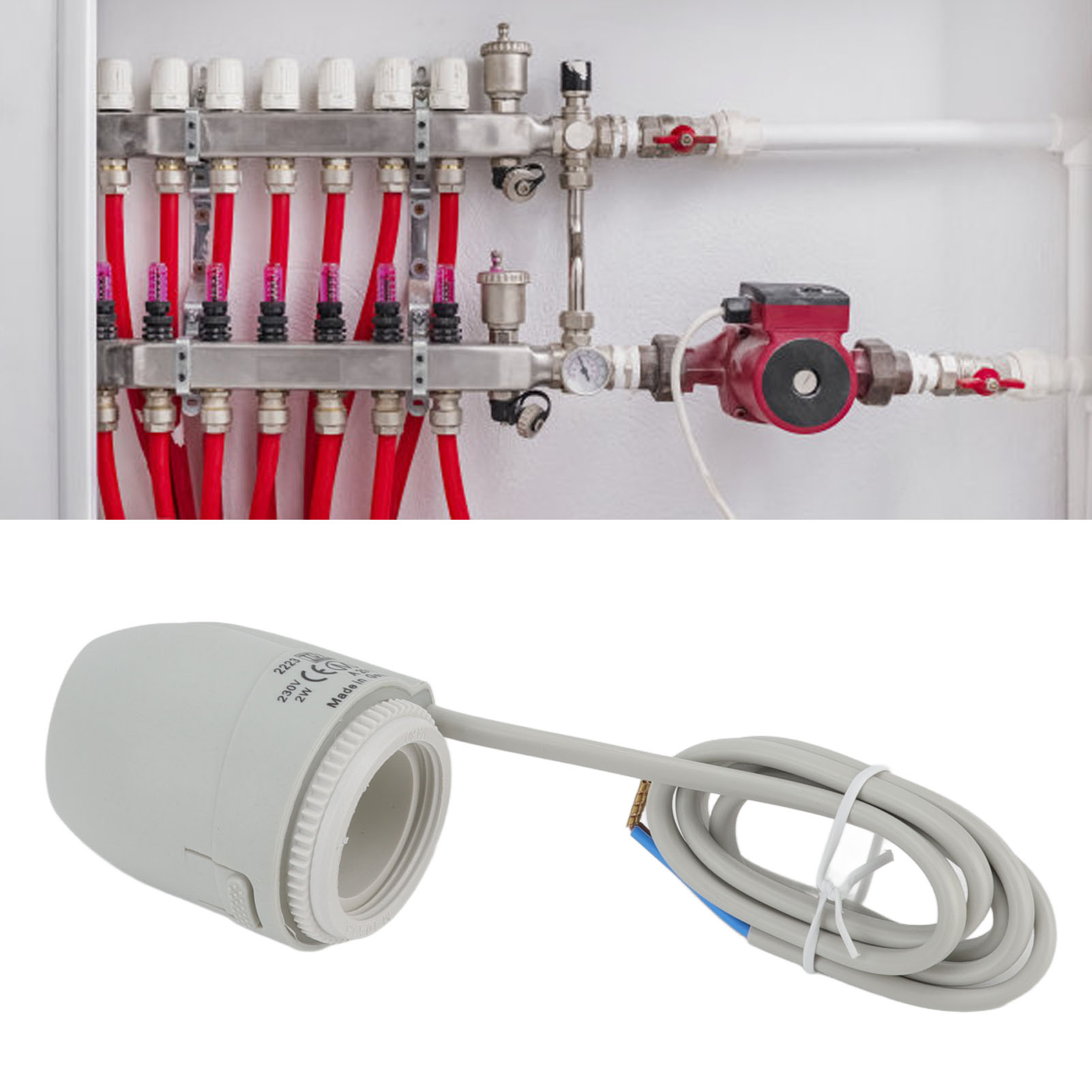 2 W elektrischer thermischer Stellantrieb, geschlossen, IP54, wasserdicht, Fußbodenheizung, Thermostatventil für Heizsystem, 230 V