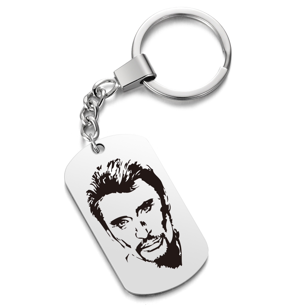 Punk Rock Johnny Hallyday Foto Sleutelhanger Anti-Verliezen Foto Hanger Rvs Sleutelhanger Vrouwelijke Mannelijke Bijoux Femme