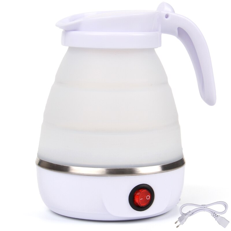 Silicone Water Kettle Mini Folding Water Boiler Electric Kettles Portable Travel Coffee Milk Heated Tourist Teapot: UK PLUG 220V / white