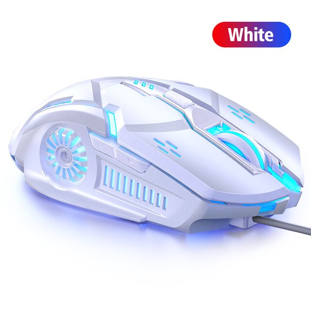 ANKNDO Gaming Mouse for Computer pc Wired USB Mouse Gamer laptop LED Backlight Silent Mause 4 Level DPI 6 Button Game Mice: white