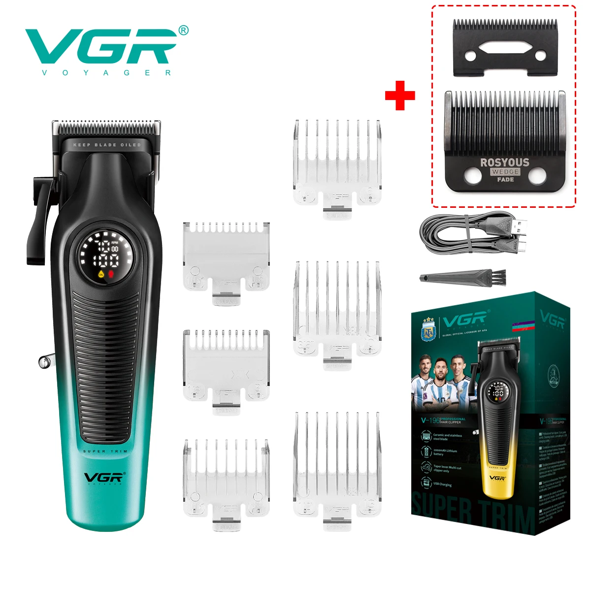 VGR 196 Professionelle Haarschneidemaschine, DLC-Klinge, LED-Anzeige, kabellose USB-Keramikklinge, Herren-Haarschneidemaschine, Haarschneidemaschine: Rosa