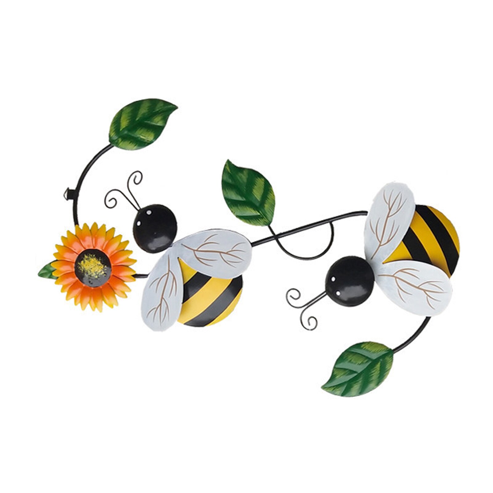 3D Wall Decoration Metal Bee Iron Bug For Home Garden Wall Decor Art Decorative Sculpture With Green Leaf: Yellow