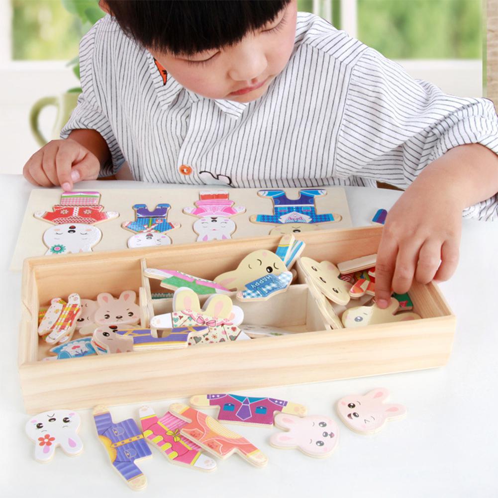 Kuulee Houten Konijnen Omkleden Puzzel met Opbergdoos Educatief Speelgoed voor Kinderen Kind Interessante Speelgoed