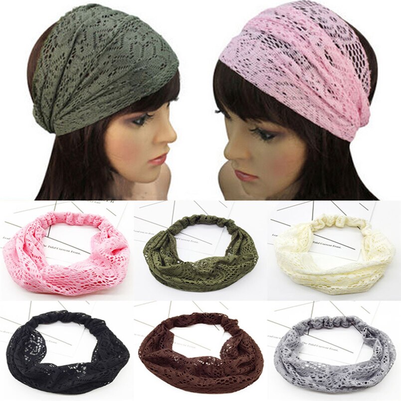 nuevas mujeres Yoga encaje hueco cabeza envolver amplia diadema flor diadema accesorios al por mayor y al por mayor # K29
