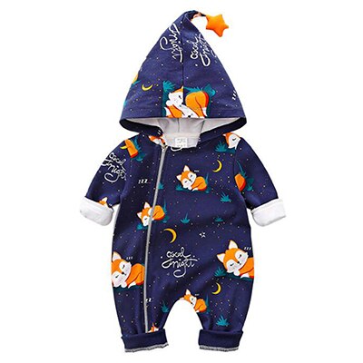 Vos Lange Mouwen Hooded Jumpsuit Voor Baby: Dark blue / 24M
